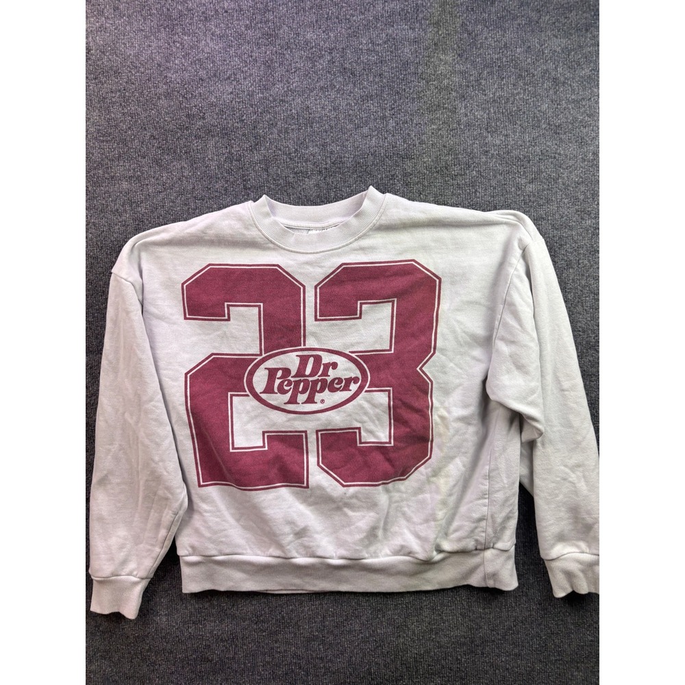 Dr Pepper Sweatshirt Womens Medium White Maroon Graphic Logo Crew Neck Pullover